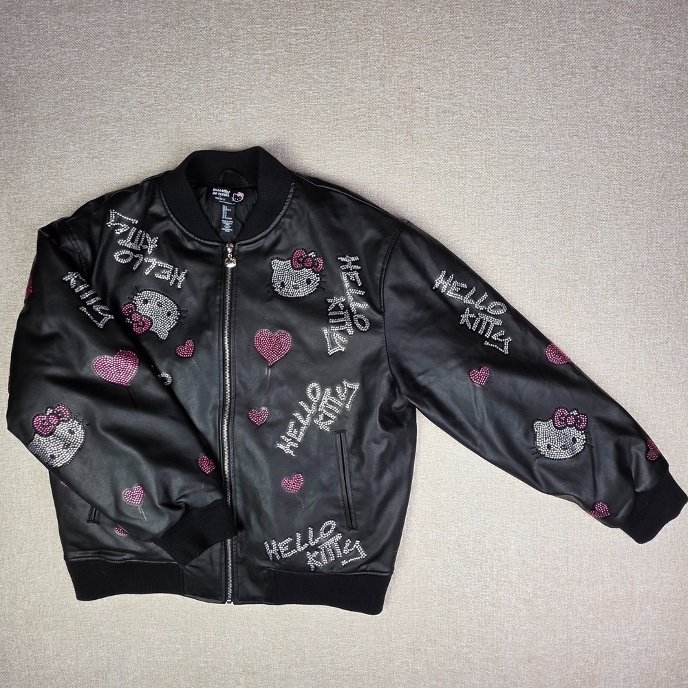 FOREVER 21 Hello kitty Black Rhinestone Bomber Jacket. Size Medium NWOT - Picture 3 of 16